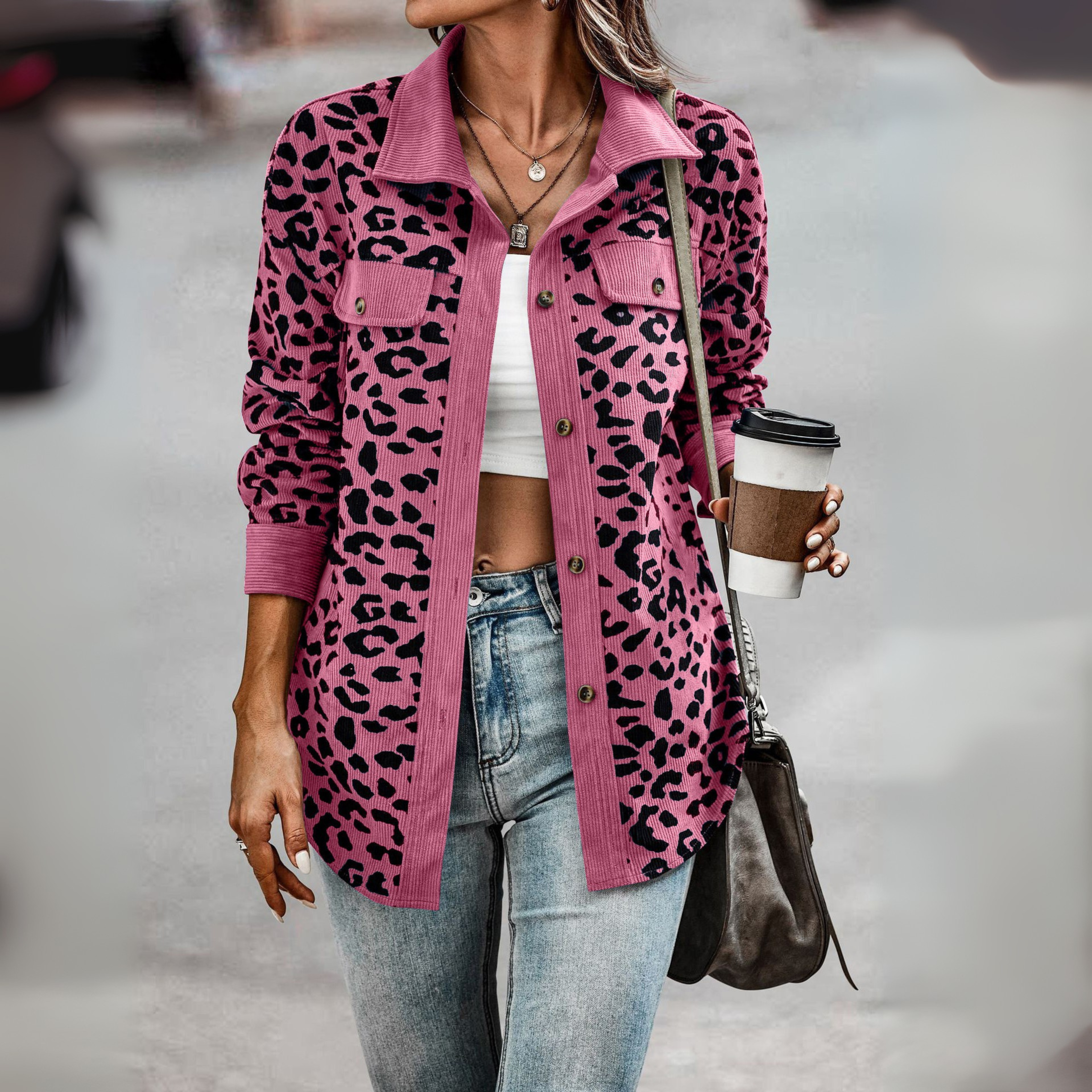 SISI™ - Casual Leopard Print Button Front Jacket