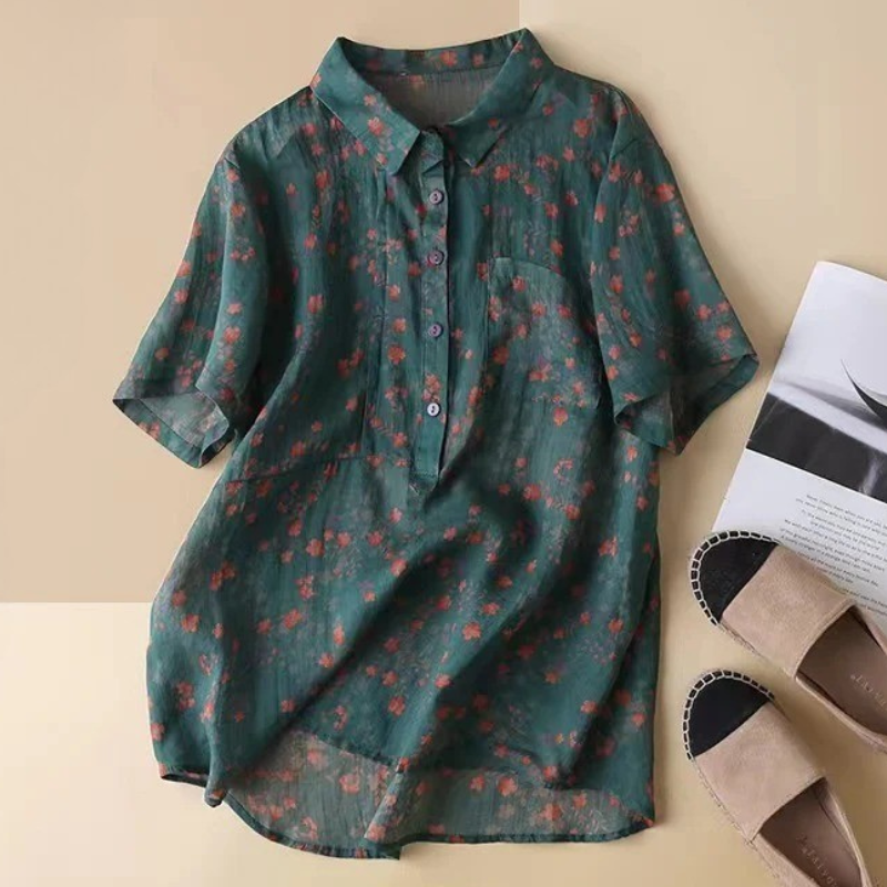MARIBEL™ – Minimalist Button-Up Short-Sleeve Blouse