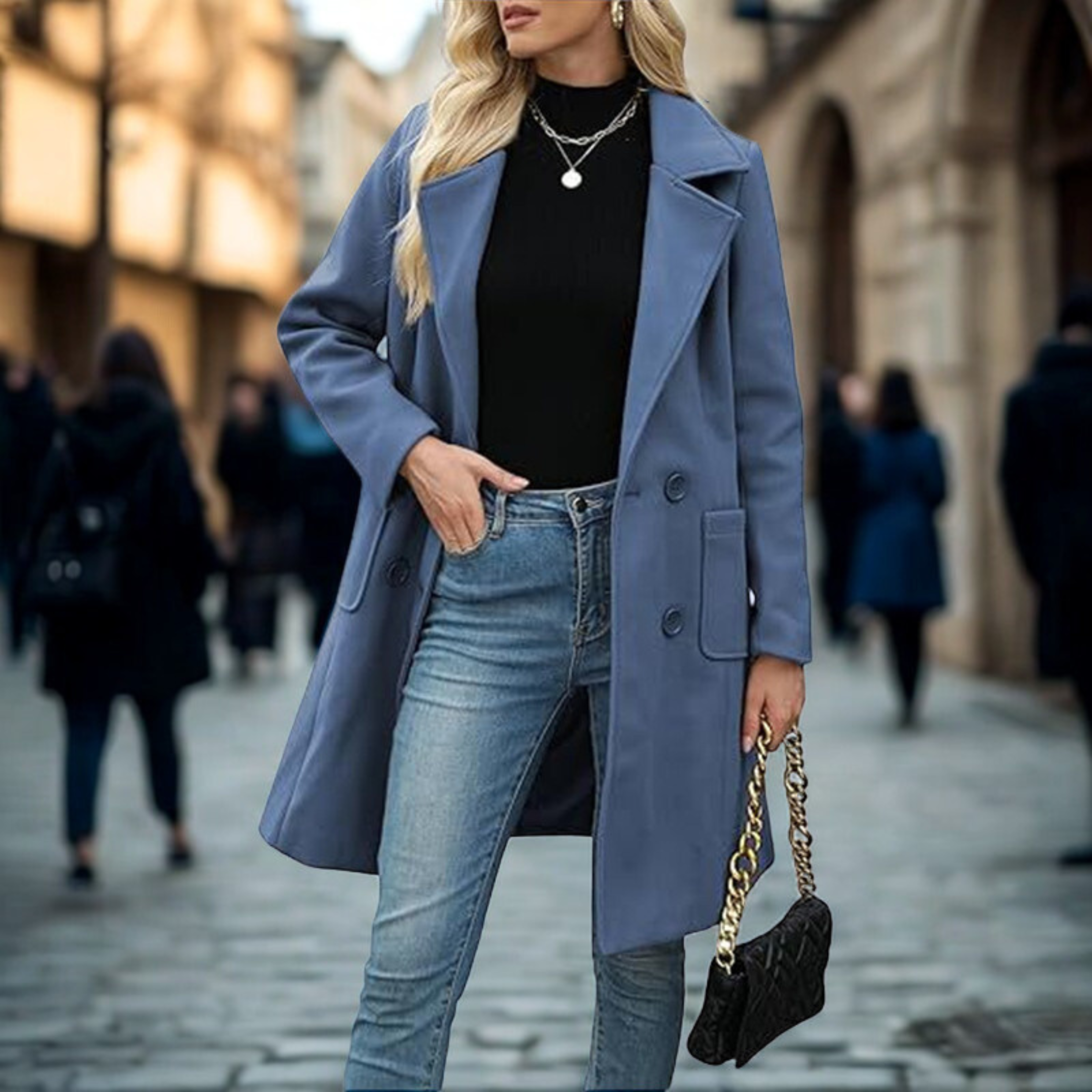 DEMI™ - Casual Mid Length Button Open Front Coat