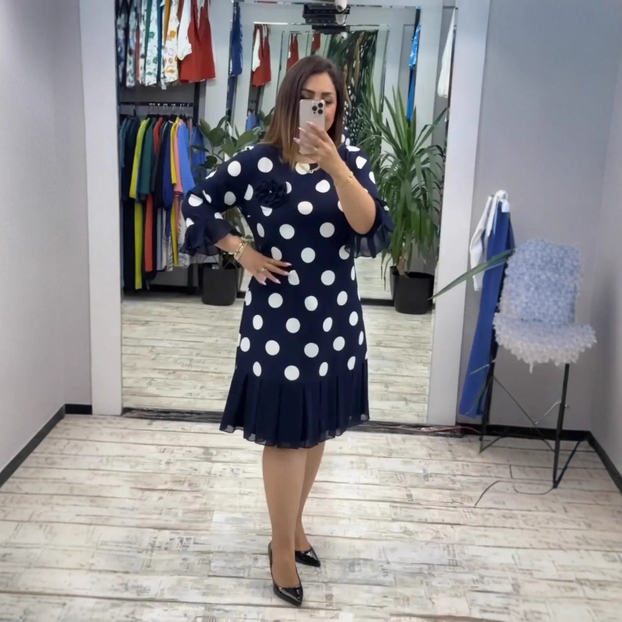 VICTORIA | PLEATED POLKA DOT DRESS