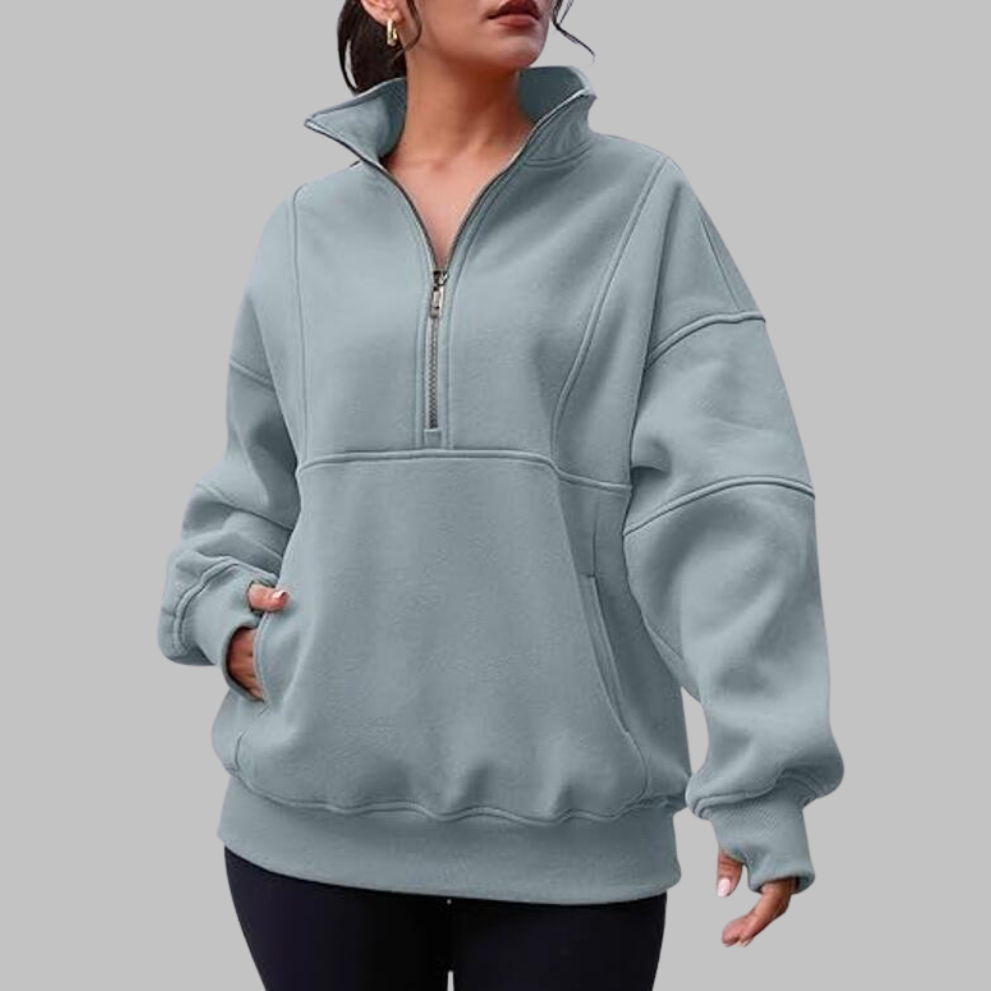 PSALM™ - Comfy Collar Half Zip Oversized Long Sleeve Sweatshirt