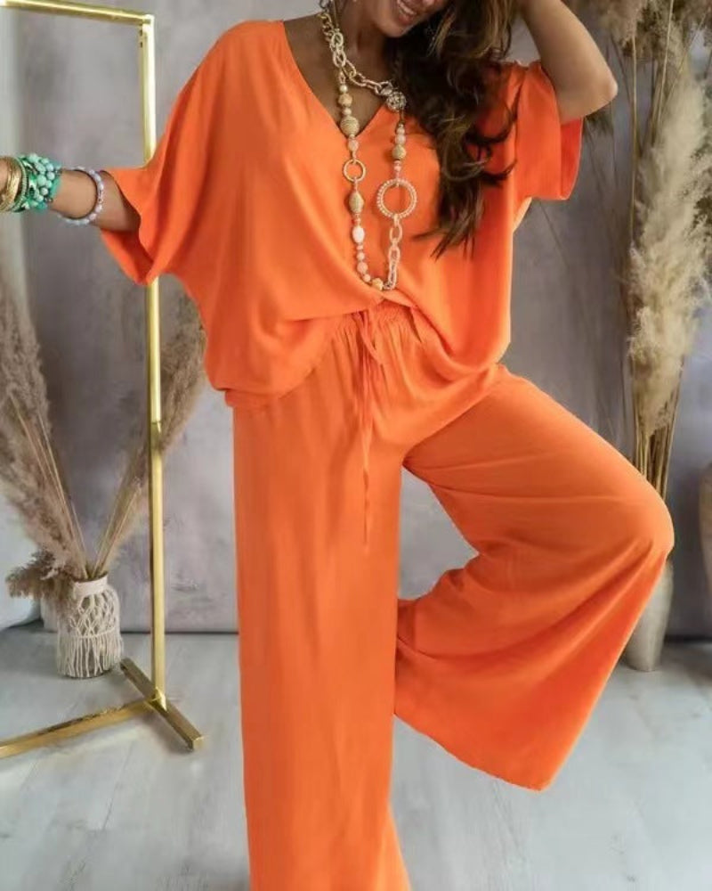RAJA™ – Comfy Summer V-Neck and Wide-Leg Co-Ord
