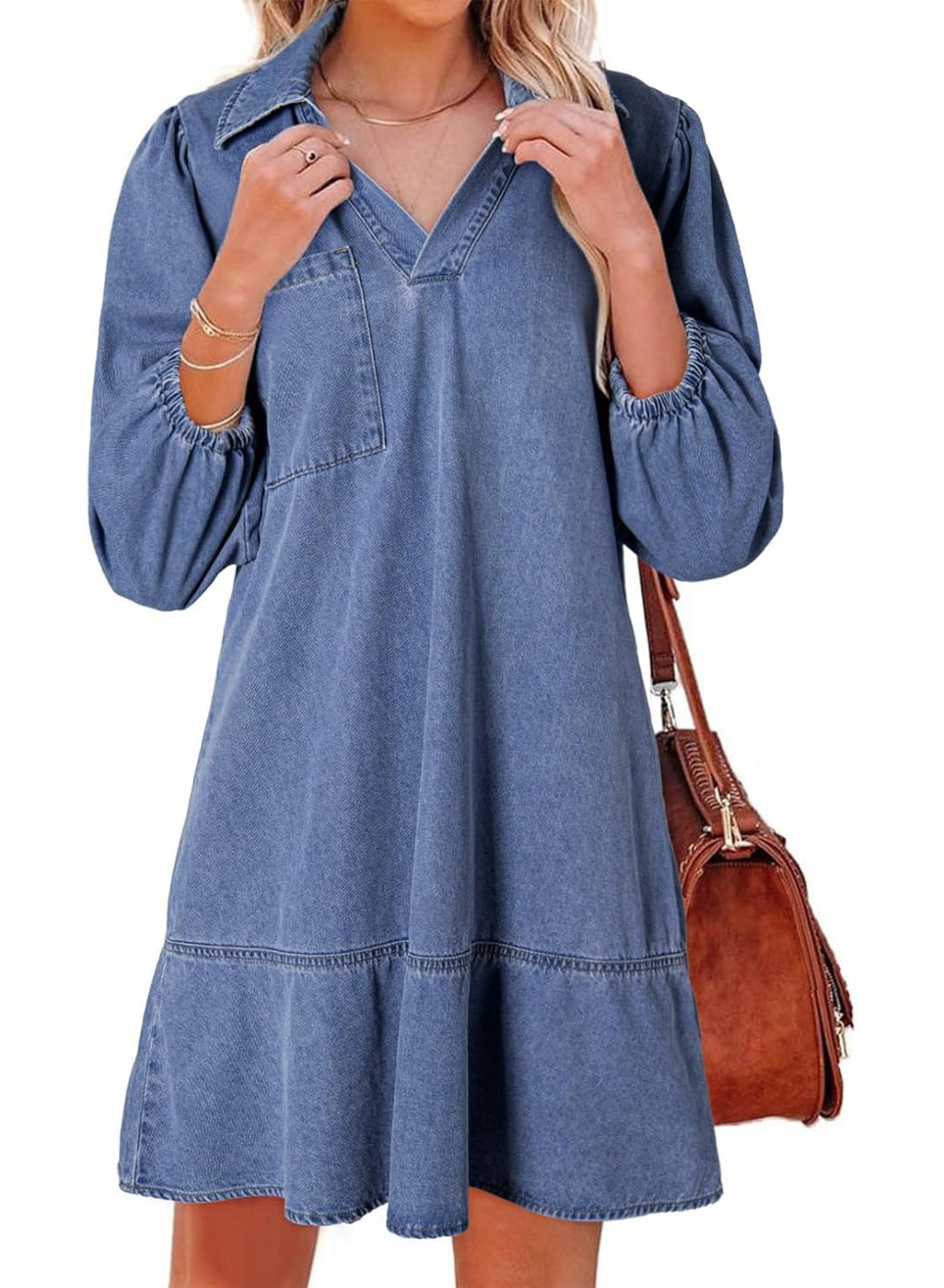 RAICHEL™ – Relaxed Denim V Neck Babydoll Dress