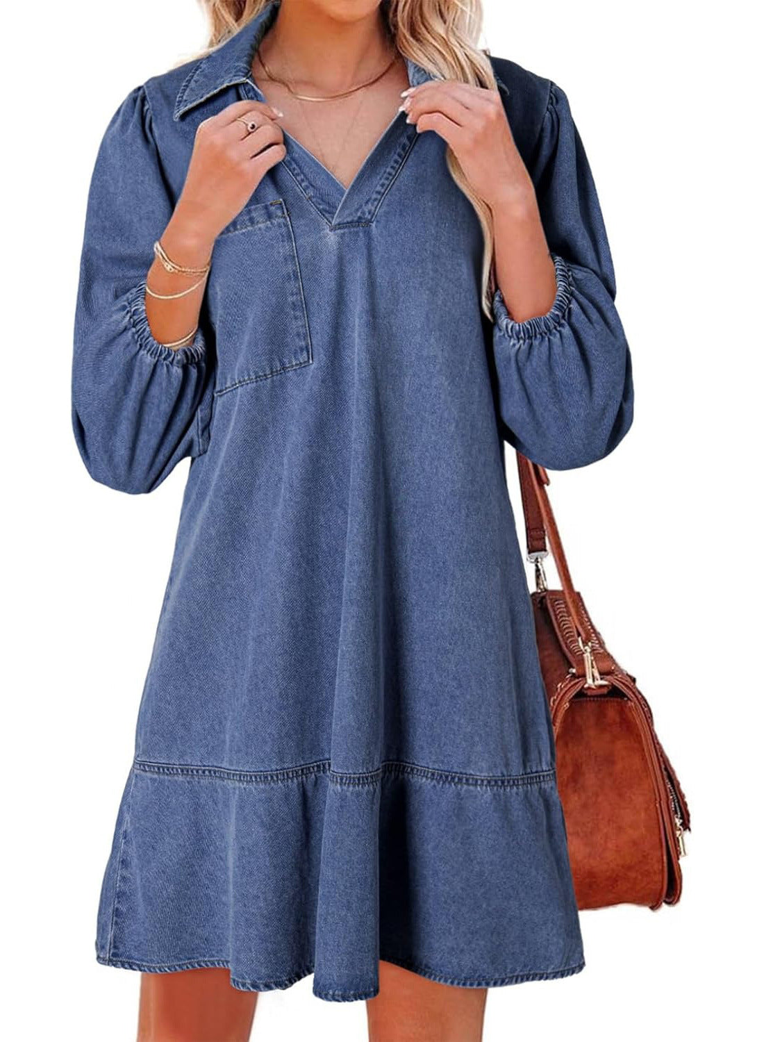 RAICHEL™ – Relaxed Denim V Neck Babydoll Dress
