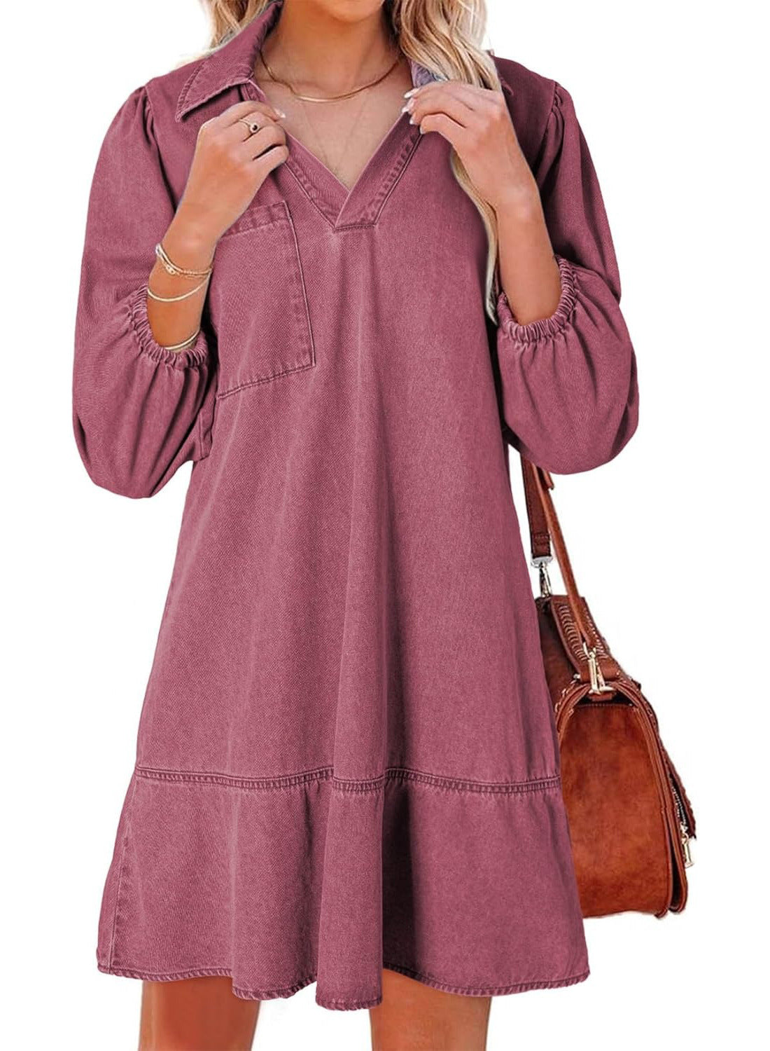 RAICHEL™ – Relaxed Denim V Neck Babydoll Dress