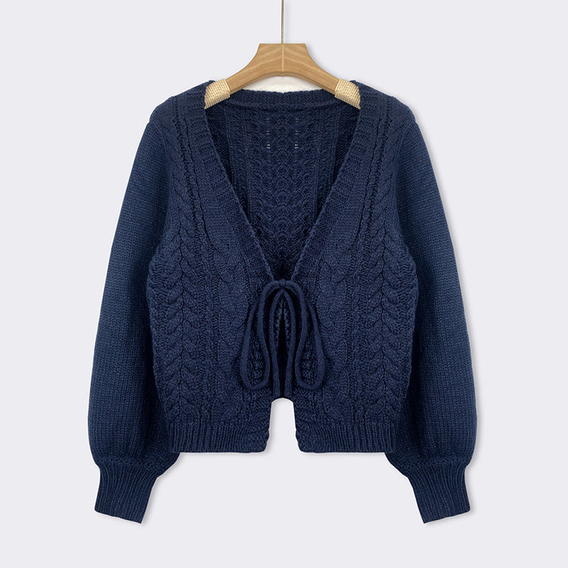 SHERICA™ – Cozy Vintage Chunky Tie-Front Long Sleeve Cardigan
