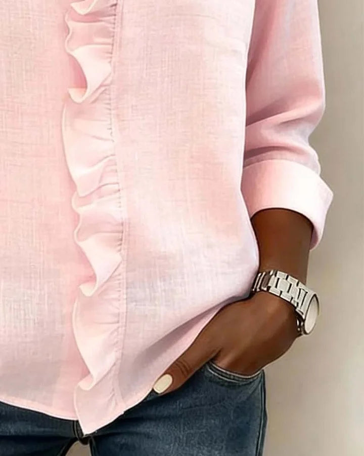 Susan | Ruffle Blouse with V Neck and Long Sleeves