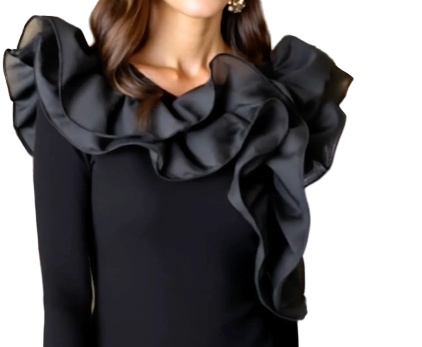 Special Black Plain Long Sleeve Round Neck Top