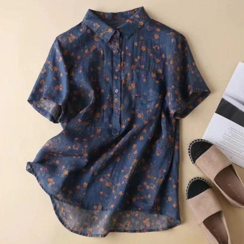 MARIBEL™ – Minimalist Button-Up Short-Sleeve Blouse