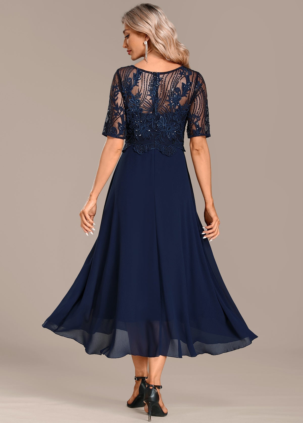 Trending Sophie Navy Lace Short Sleeve Round Neck Dress Style Upgrade