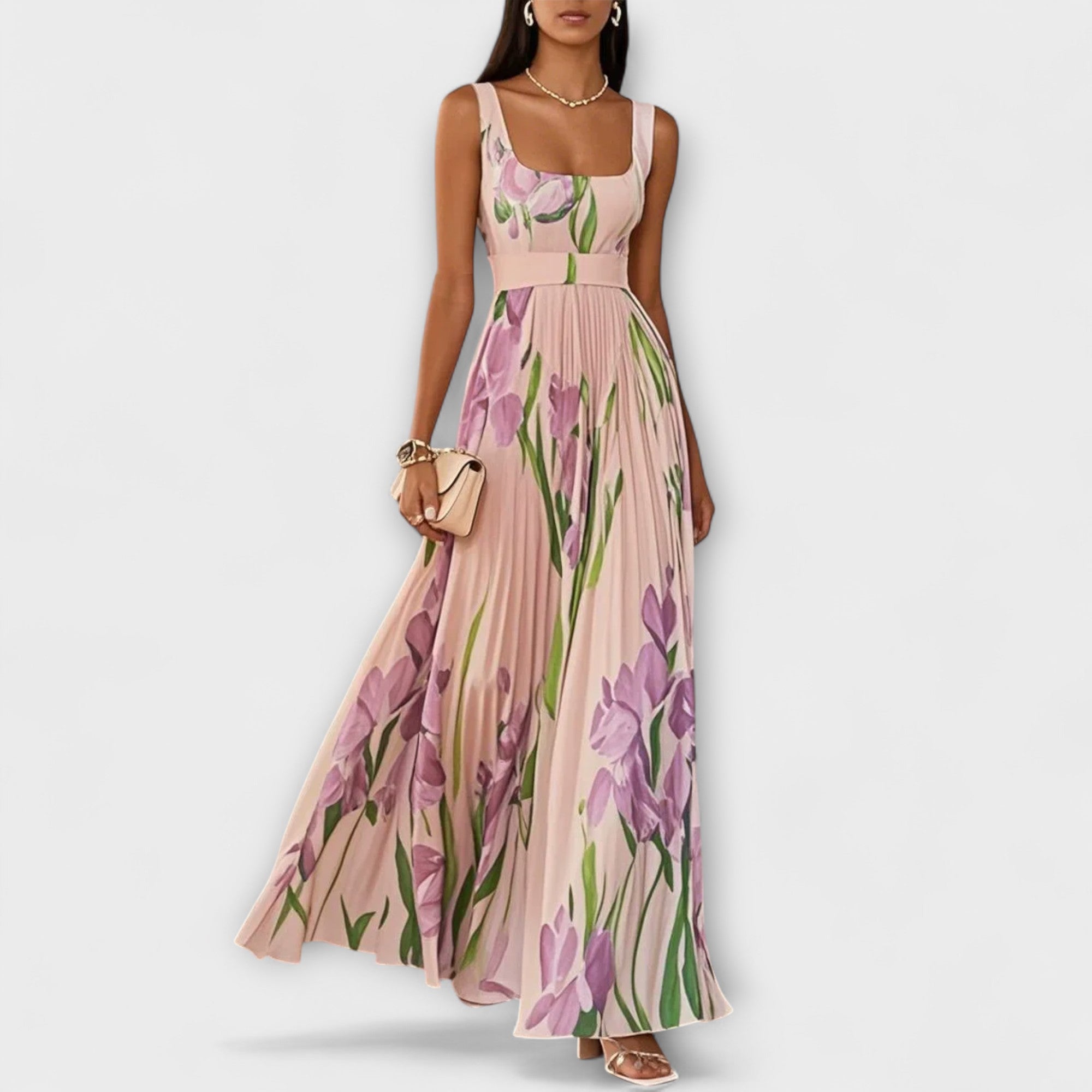 SHARITO™ – Classic Elegant Square Neck Pleated Maxi Dress