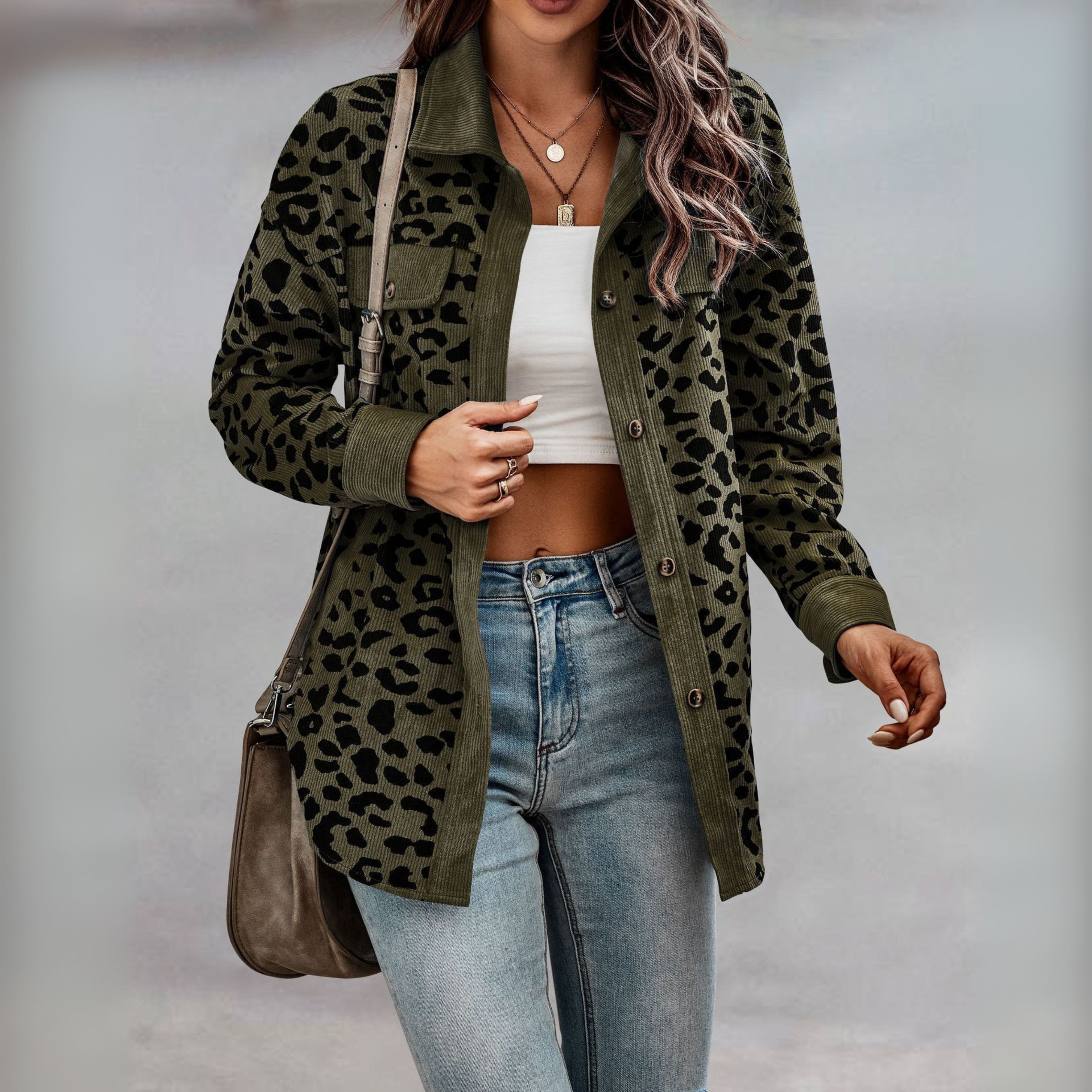 SISI™ - Casual Leopard Print Button Front Jacket