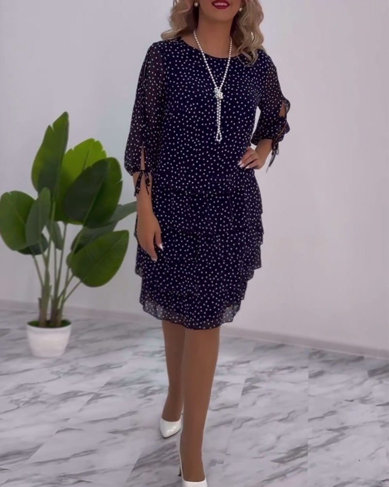Eralyn - Polka Tiered Dress With Tie-Slit Sleeves