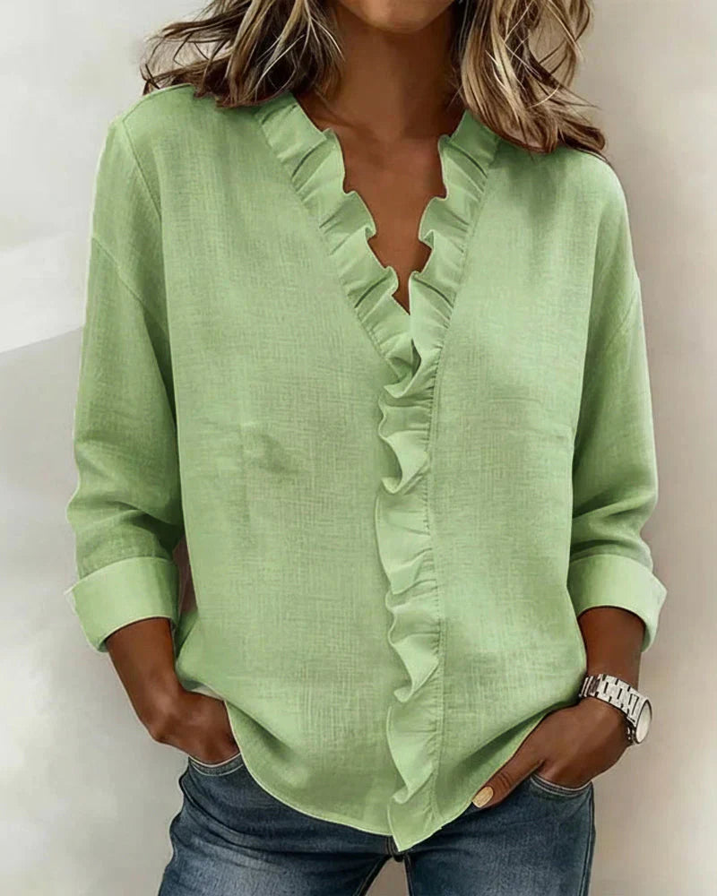 Susan | Ruffle Blouse with V Neck and Long Sleeves