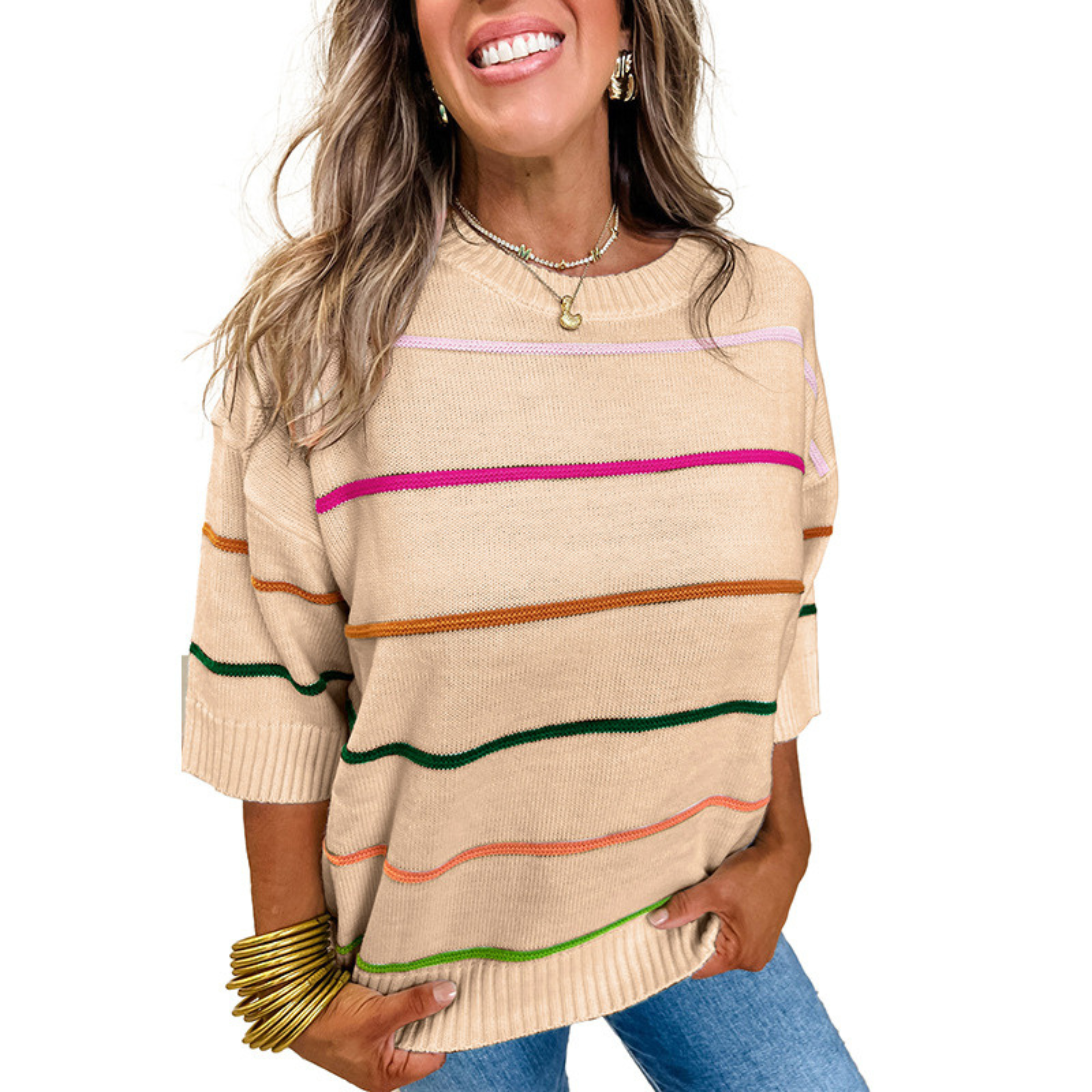REXANDRA™ – Lightweight Striped Round Neck Top