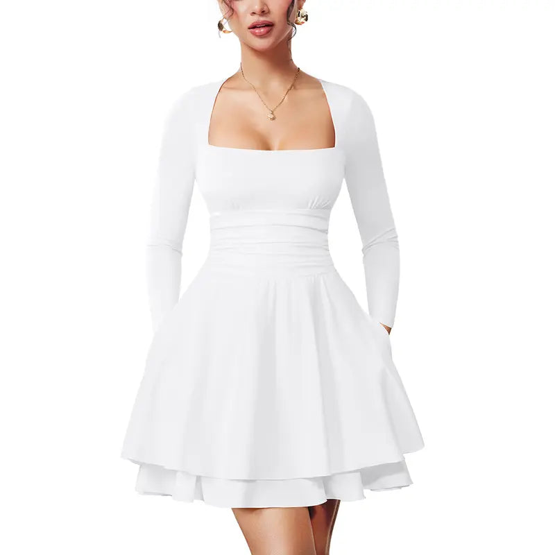 BAYLEE™ – Square Neck Ruffle Hem Corset Mini Dress