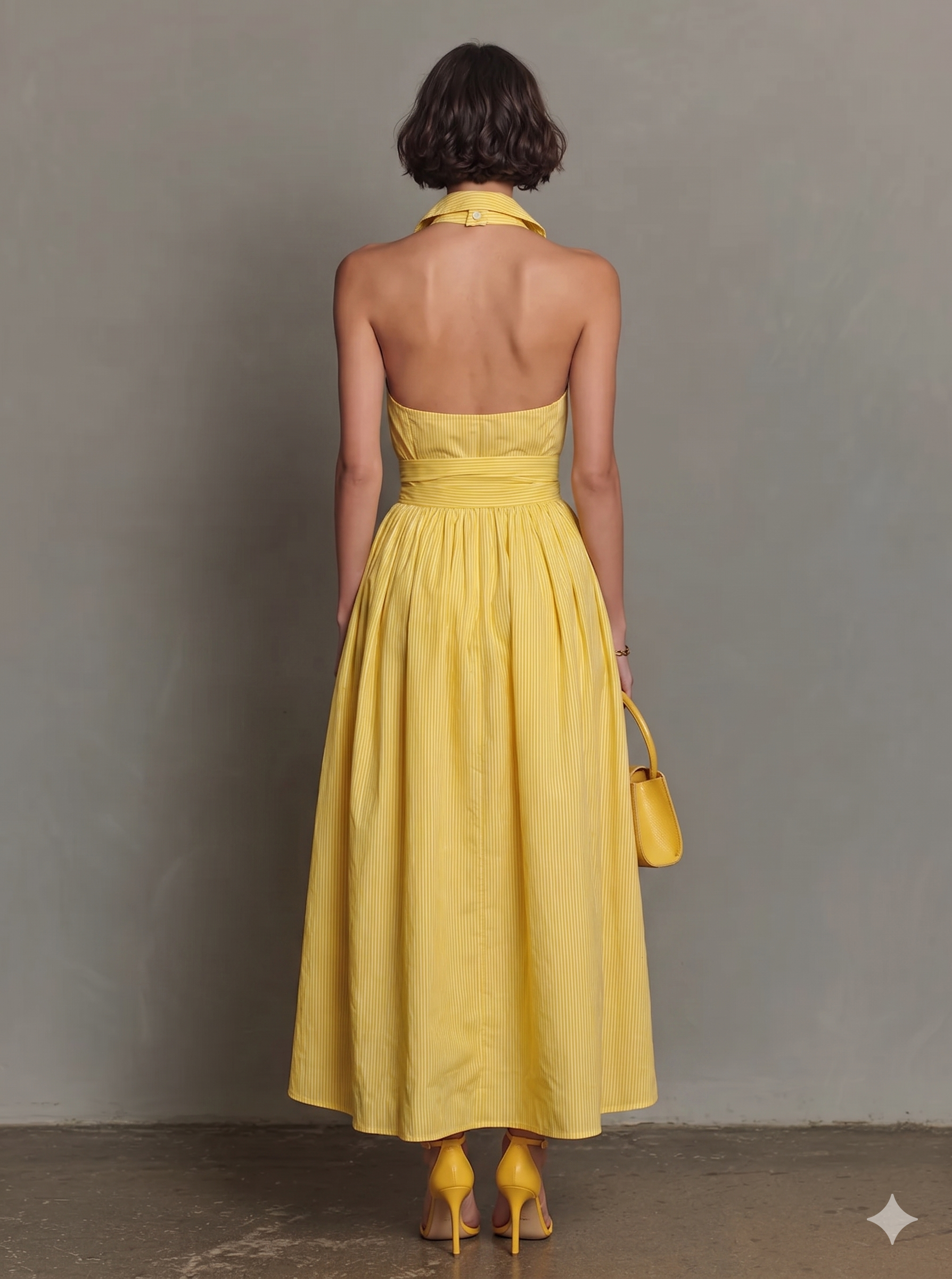 Women's Minimalist Striped Lapel Sleeveless Maxi Dress