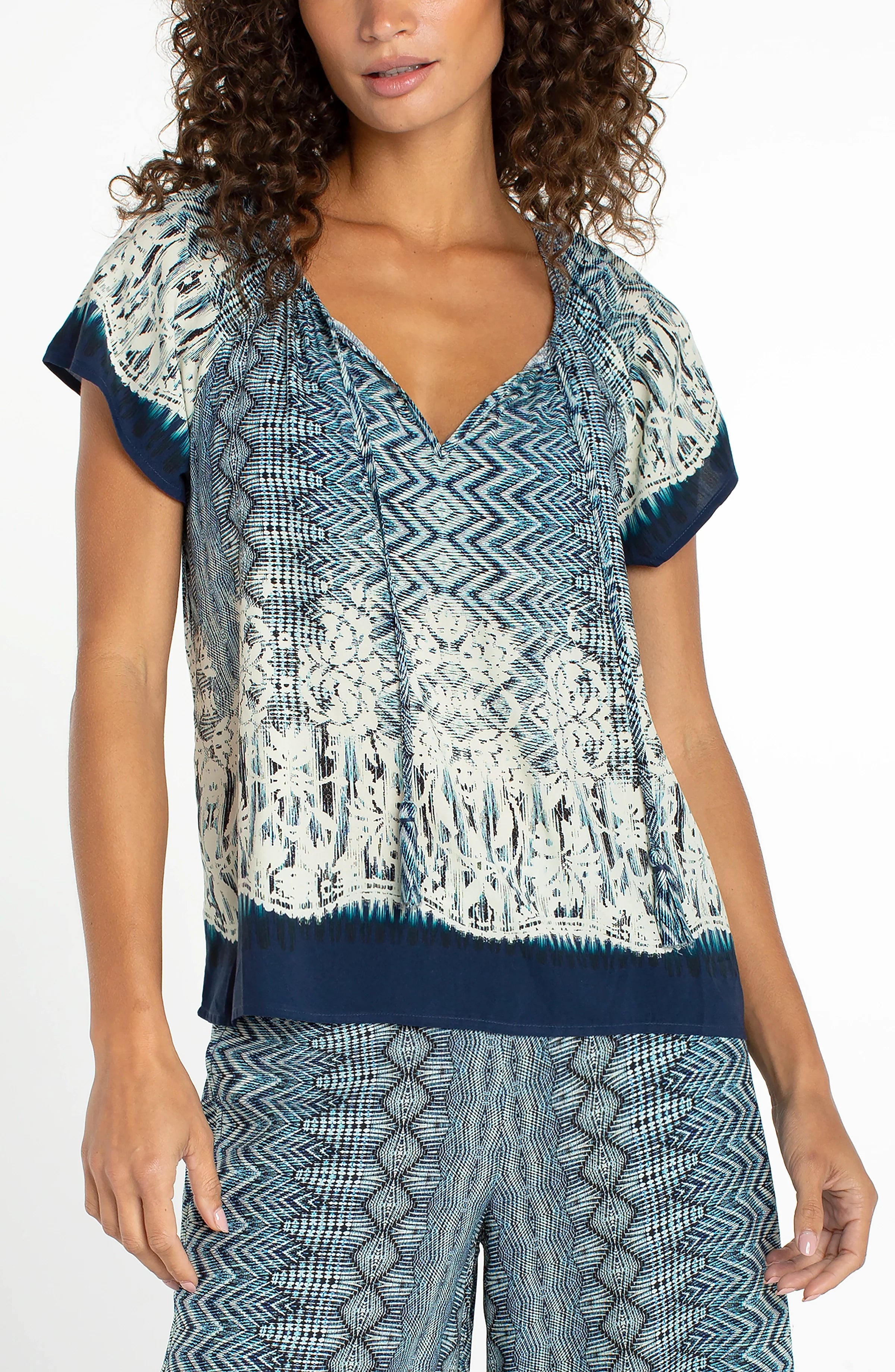 WOVEN TOP WITH FRONT TIE