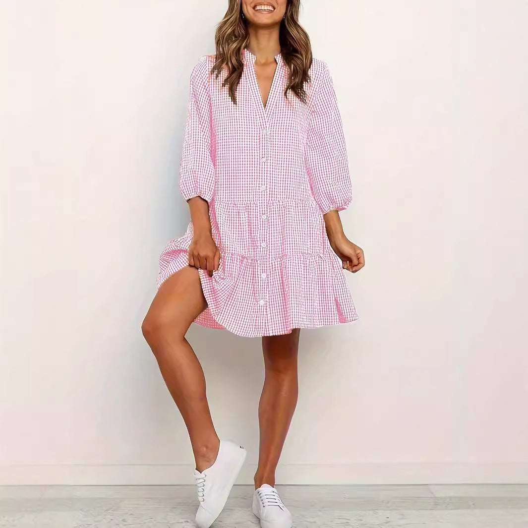GARDENIA™ – Classic Button Front Ruffle Hem Mini Dress