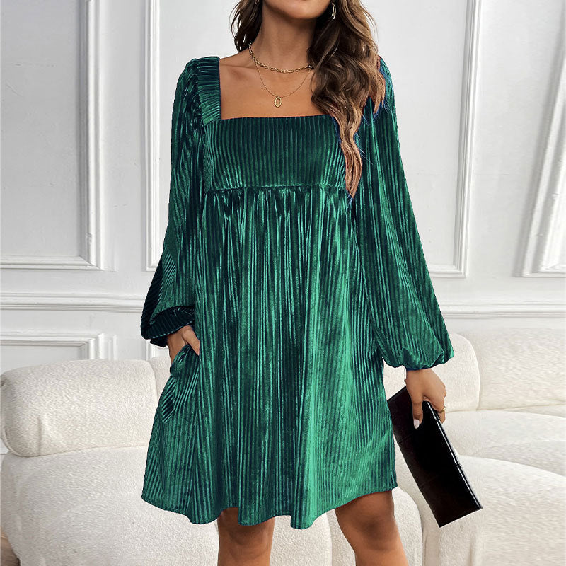MABEL™ - Women's Bishop Sleeve Tie Back Square Neck A-Line Dress