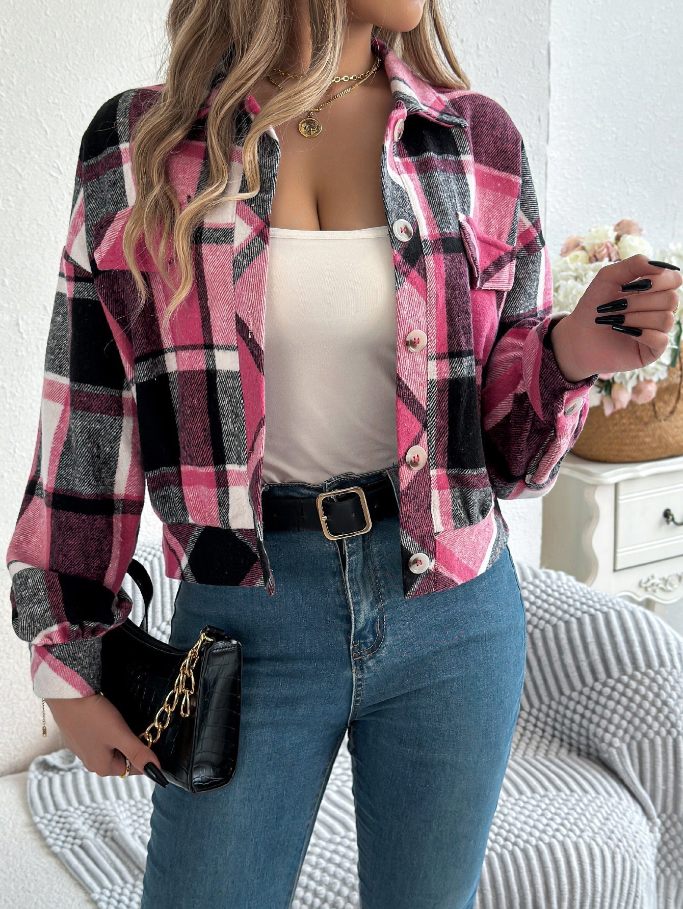 ZABEL™ - Casual Plaid Button Front Long Sleeve Jacket