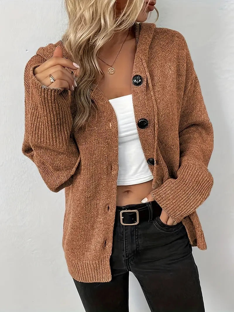 MILSA™ - Cozy Plain Button Front Hooded Cardigan