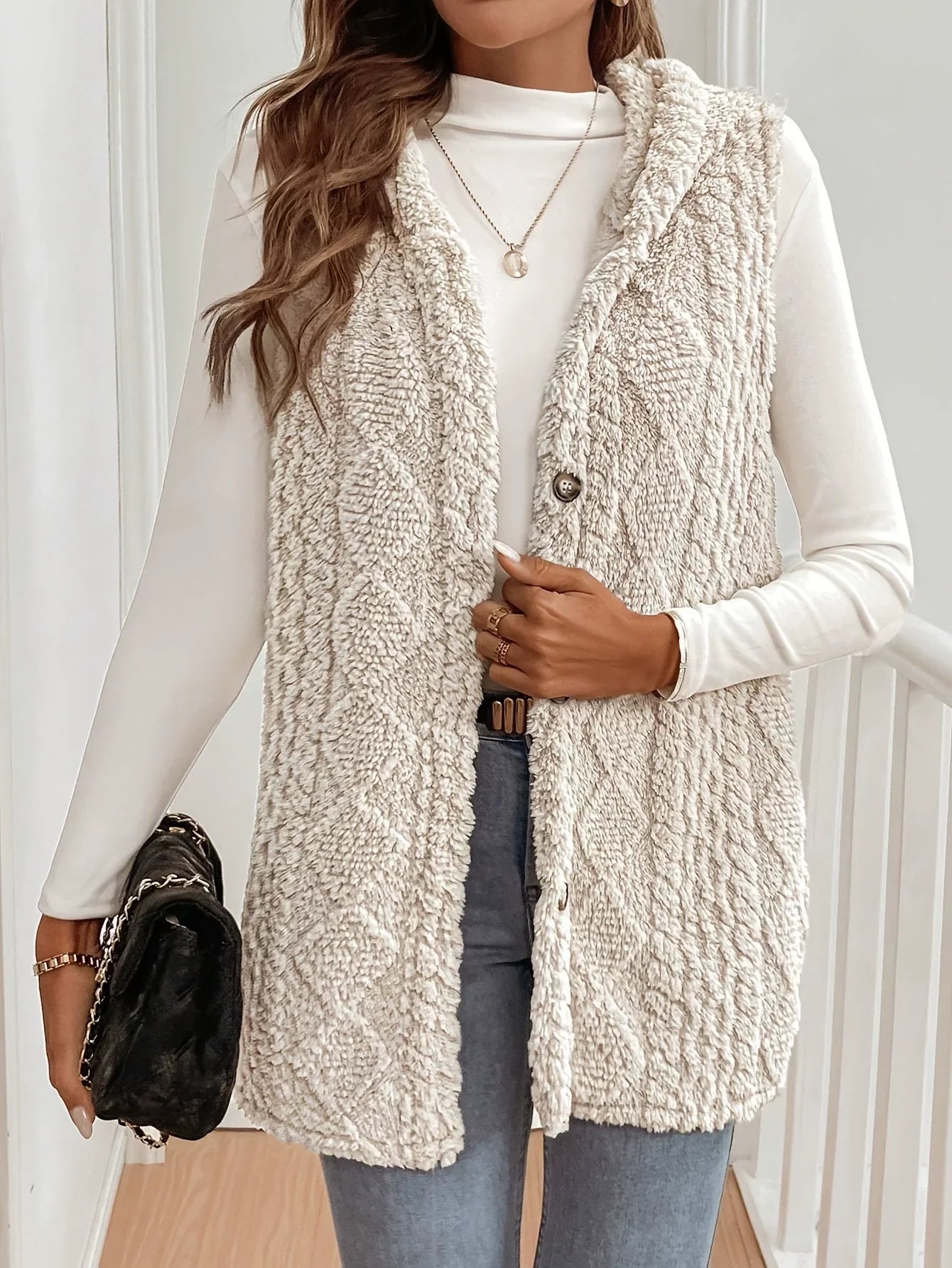 SOFIE™ - Plush Hooded Vest for Fall & Winter with Button Closure