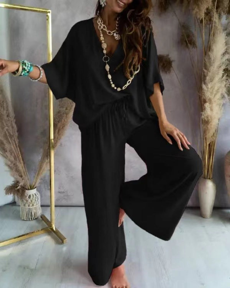 RAJA™ – Comfy Summer V-Neck and Wide-Leg Co-Ord
