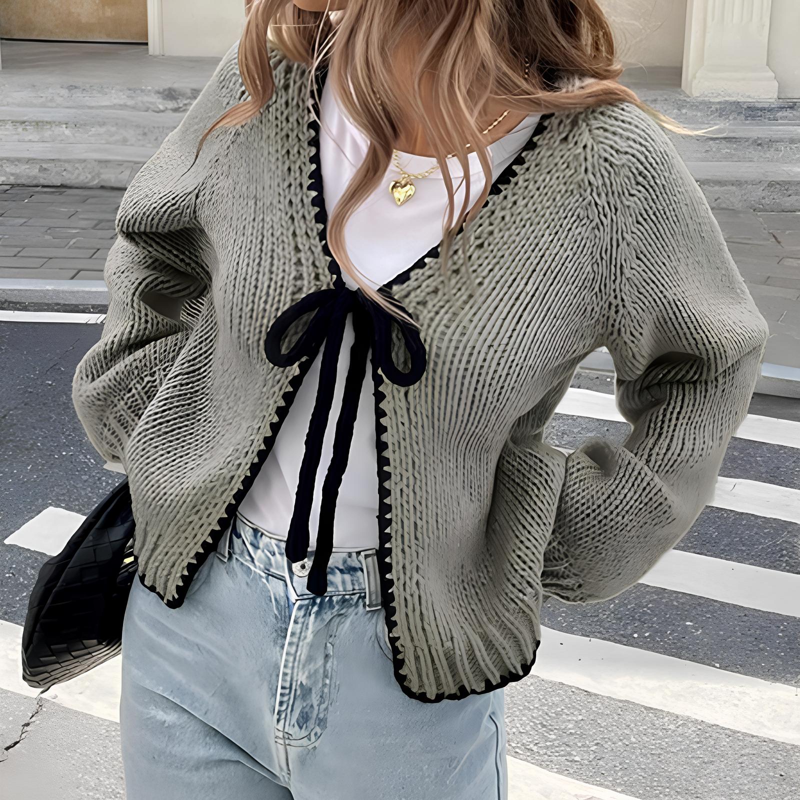 ALULAH™ - Chic Long Sleeve Open Front Ribbon Cardigan