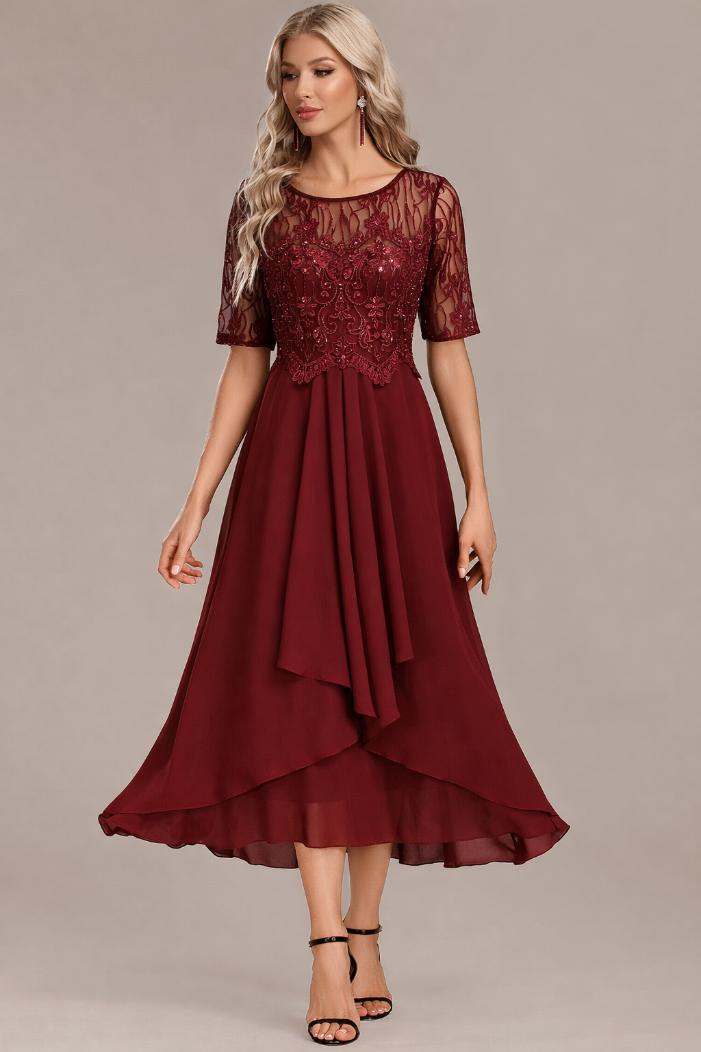 Trending Sophie Navy Lace Short Sleeve Round Neck Dress Style Upgrade