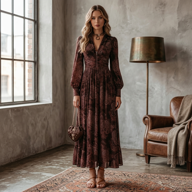 Amelia™ Paisley Zip Maxi Dress