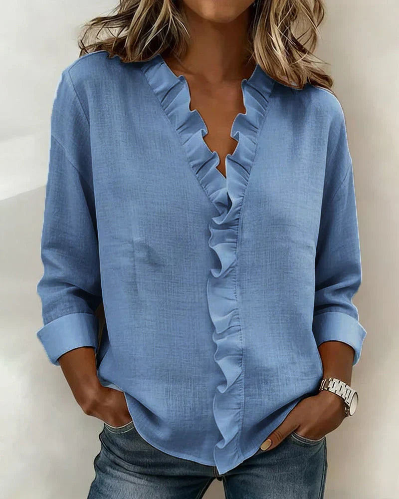 Susan | Ruffle Blouse with V Neck and Long Sleeves